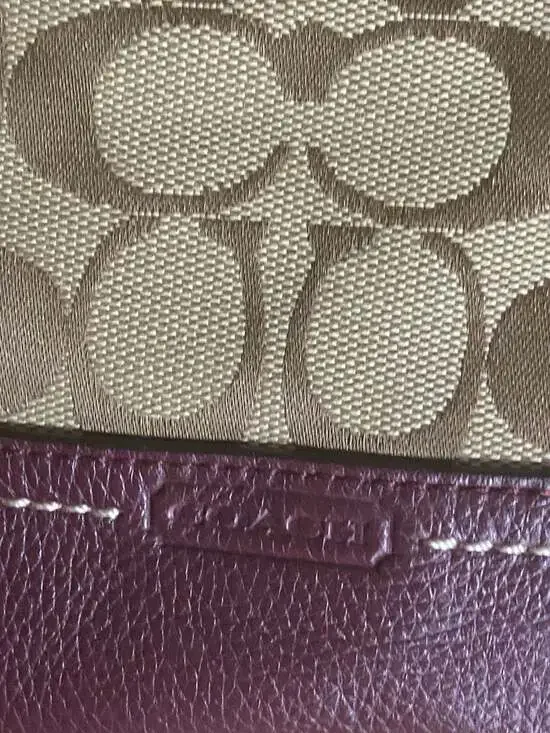 Coach Park Signature C Khaki and Burgundy Leather Trim Hobo Bag - Picture 4 of 4